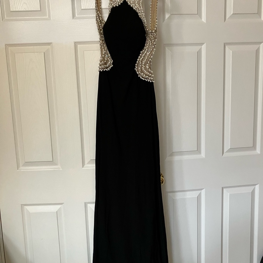 La Femme Black Dress with Gold Accents